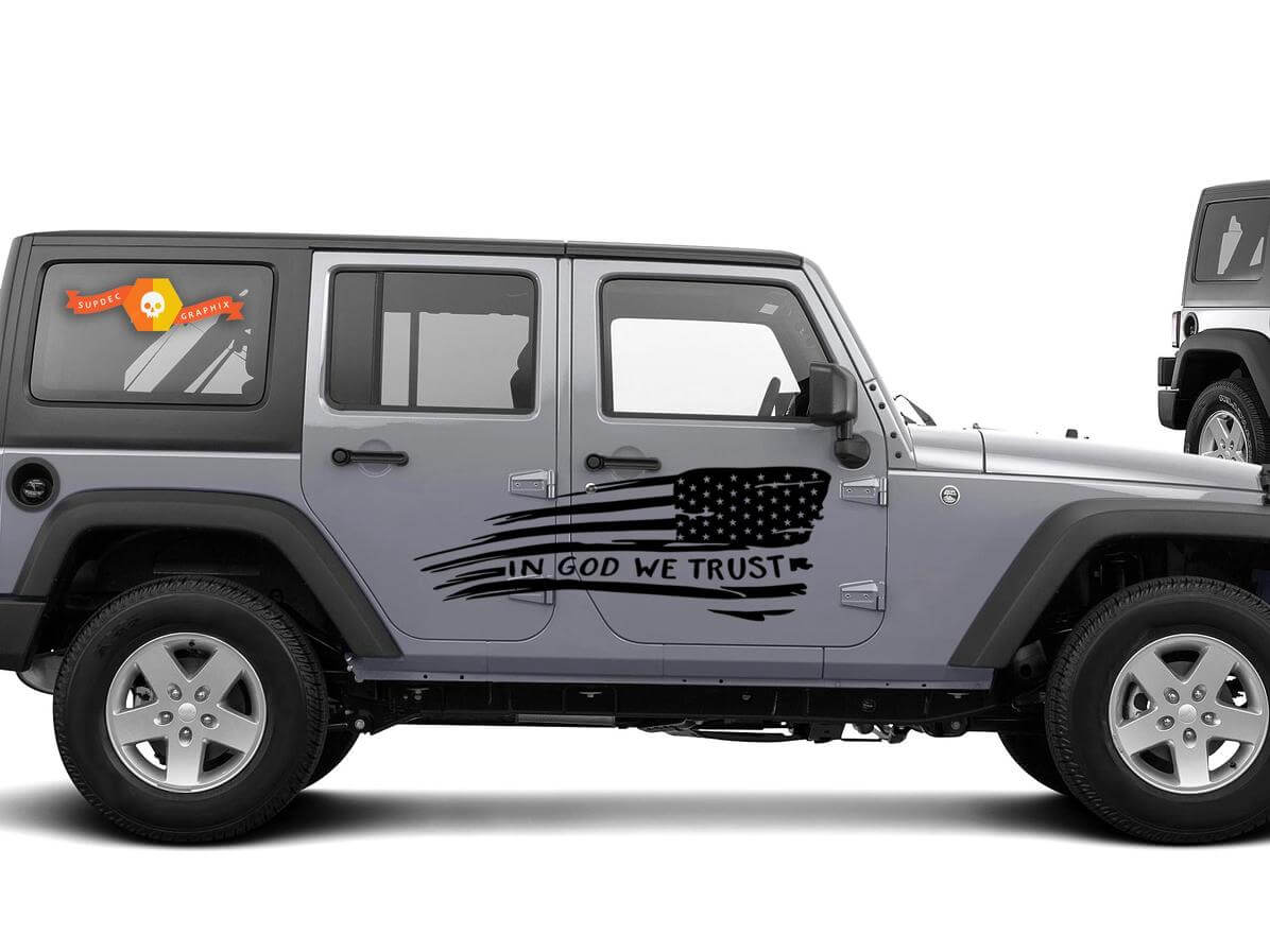 En Dieu Nous Croyons Drapeau USA Décoloré Kit de Décalque Latéral pour Jeep Wrangler JKU