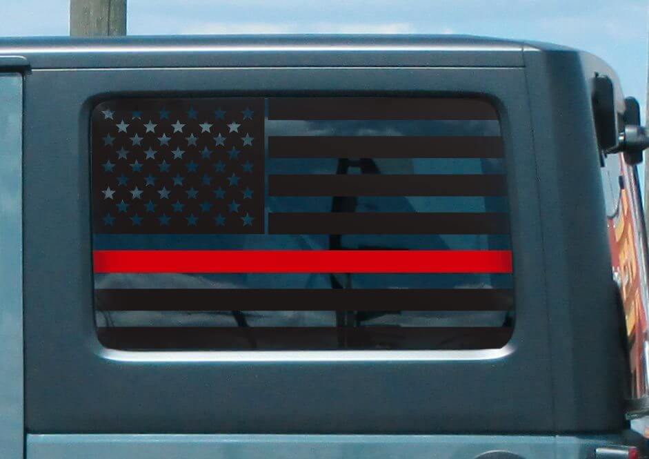 Ensemble d'autocollants de drapeau Jeep Hardtop - Ligne rouge fine Fire USA American Wrangler JKU
