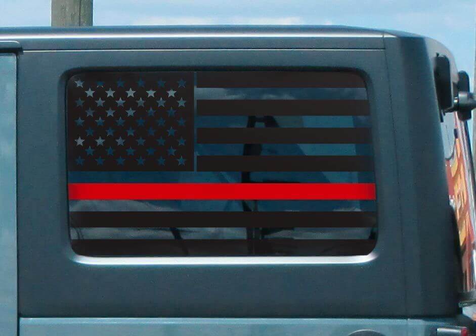 Autocollant vinyle rouge ligne drapeau USA pour vitre latérale arrière Jeep Wrangler