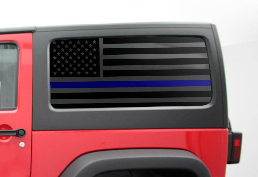 Set de stickers en vinyle pour fenêtre latérale avec drapeau USA à ligne bleue pour Jeep Wrangler JK