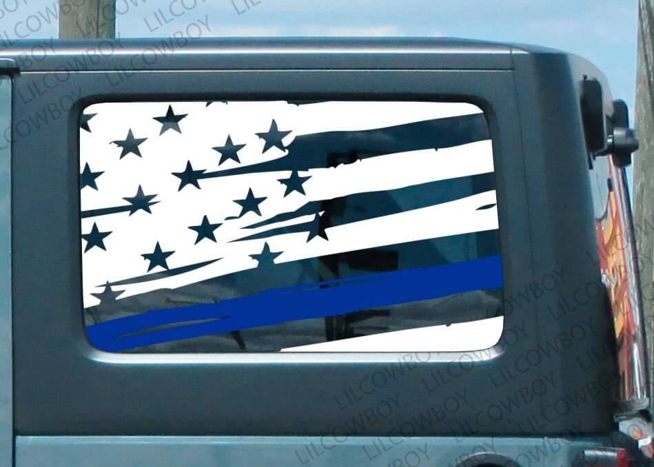 Autocollant Vinyle Latéral Drapeau Ligne Bleue Vieillie 2 pour Jeep Police Lives Matter