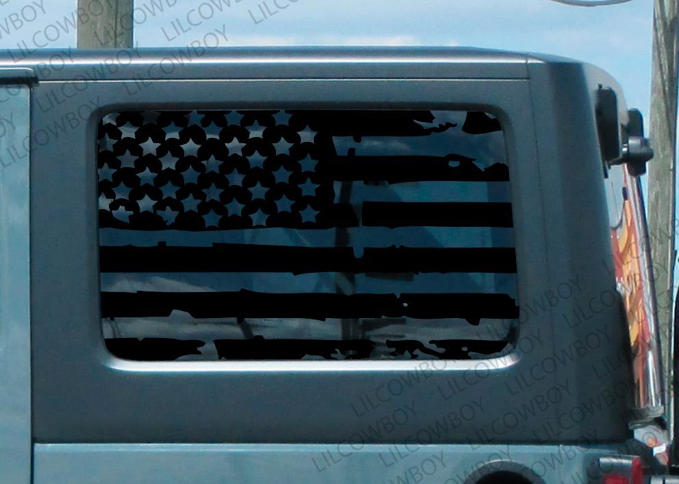 Autocollant en vinyle décoratif du drapeau USA usé pour la vitre latérale arrière de Jeep Wrangler