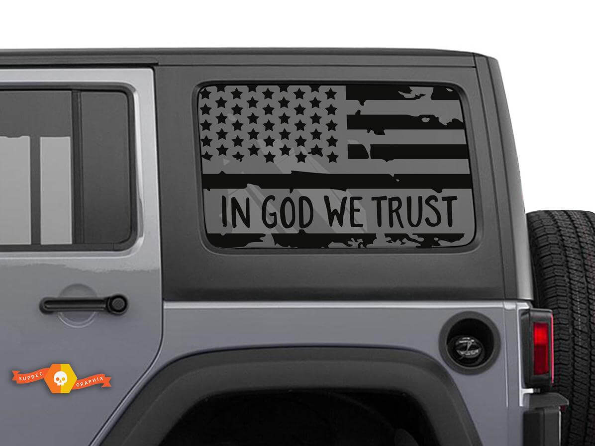 Autocollant en vinyle pour fenêtre Hardtop drapeau américain In God We Trust pour Jeep Wrangler