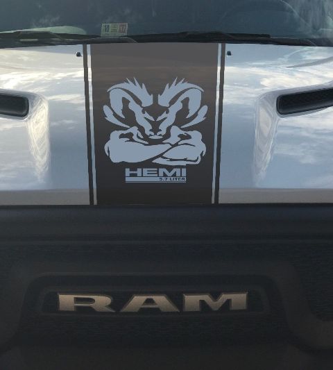 Dodge Ram Rebel Hemi 5.7L vinyle autocollant capot racing bande, style usine