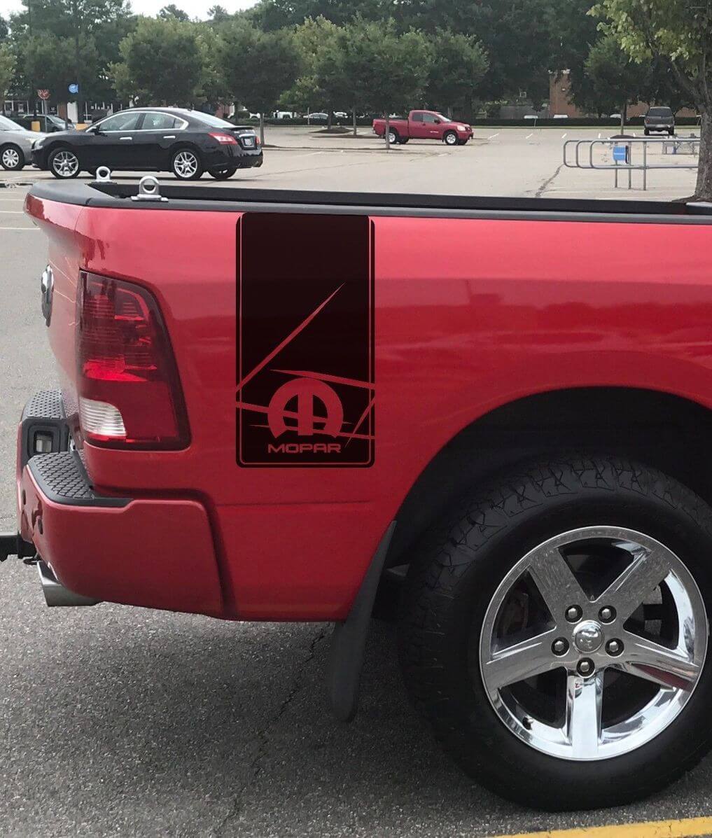 2 décalcomanies graphiques en vinyle autocollant de rayures de course Dodge Ram lit arrière hemi mopar 5.7