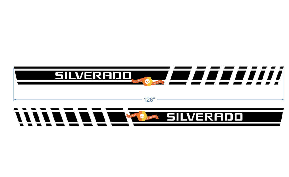 Autocollant en vinyle de course automobile Chevrolet Silverado, 2 pièces, graphiques multicolores, 128 pouces de long
