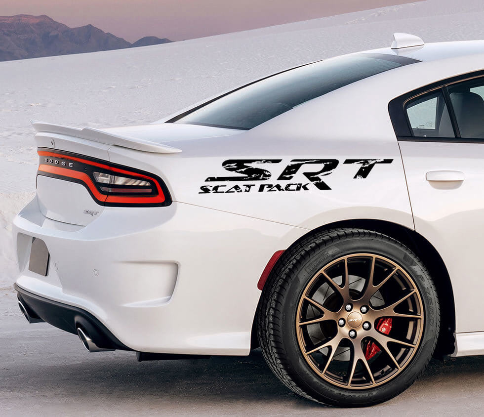 Autocollants vinyle latéraux style usé SRT Scat Pack pour Dodge Charger Challenger