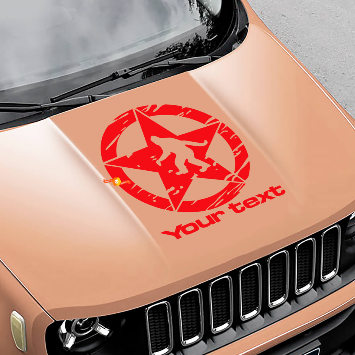 Autocollant Vinyle Capot Dégradé Rayé Yeti Sasquatch Army Star pour Jeep Renegade