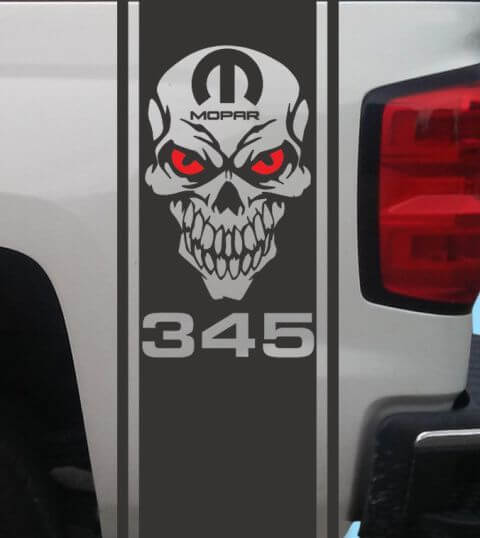 Set d'autocollants vinyle bande latérale arrière Skull 345 HEMI pour Dodge Ram