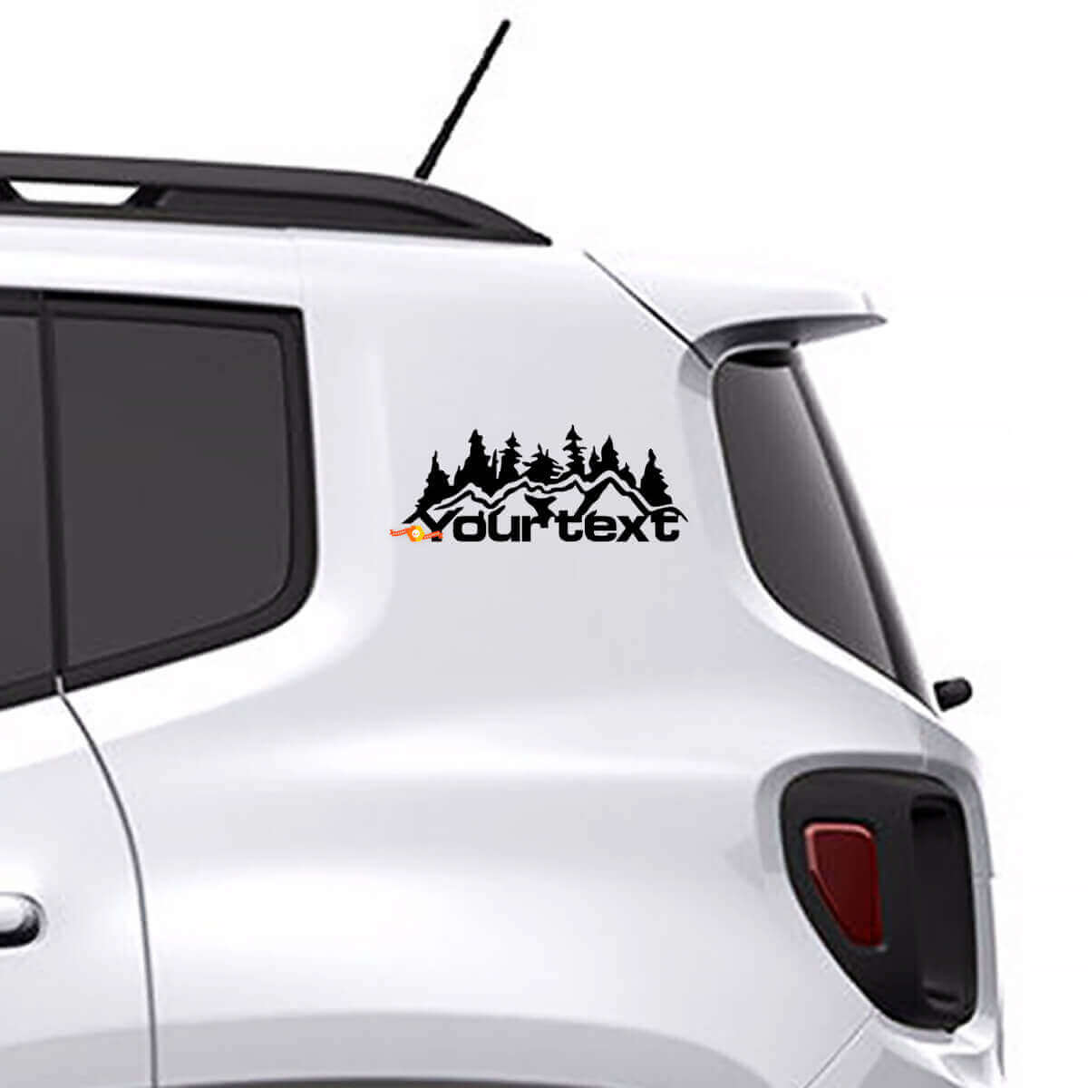 Autocollant Vinyle Décalque Montagnes Forêt Texte Personnalisé pour Jeep Renegade