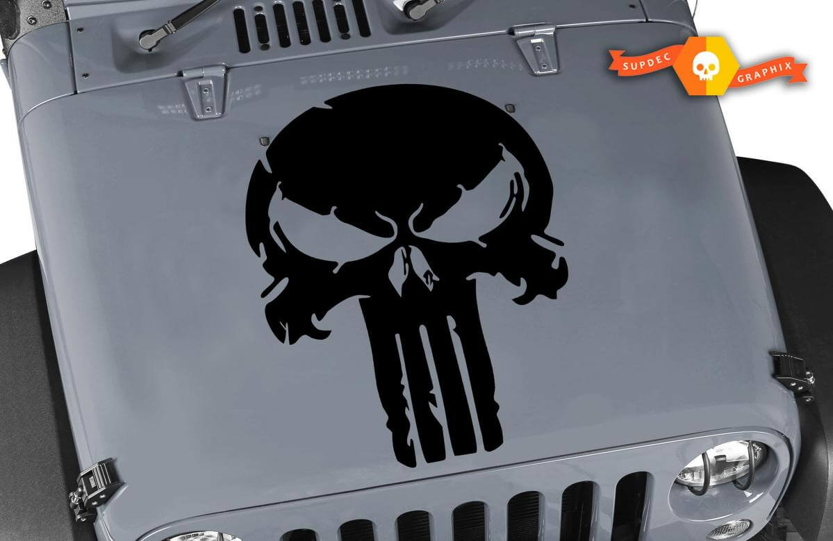 Autocollant en vinyle crâne Punisher en détresse, décalcomanie Jeep capot Ford Chevy Dodge
