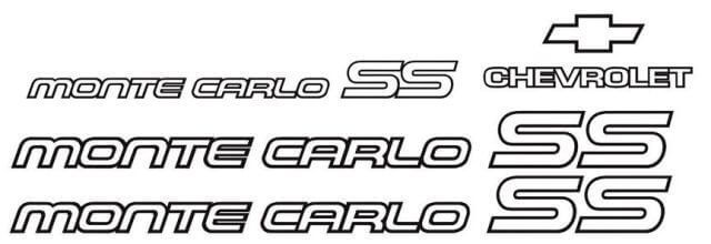Kit d'autocollants en vinyle de restauration Chevrolet Monte Carlo SS pour 1985-1986
