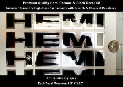 Hemi – Kit d'autocollants pour capot de camion, 2 pièces, chromé et noir, 7.5 pouces, 0192
