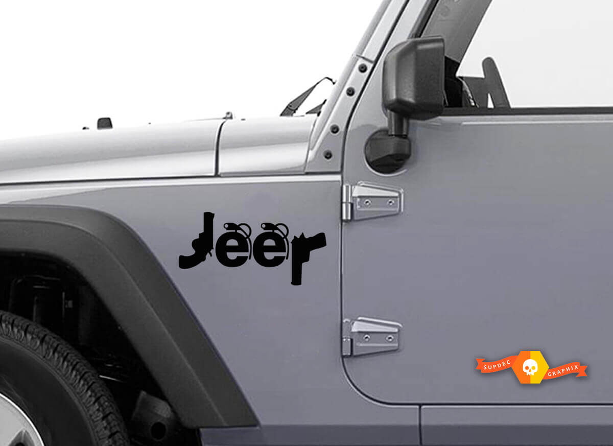 Autocollant Vinyle Logo Jeep Style Guns & Grenades pour Voitures Jeep
