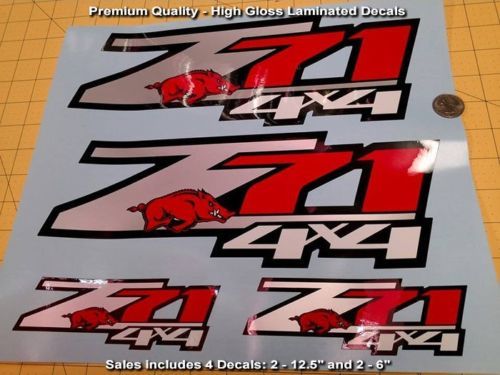 Set d'autocollants vinyle latéraux style Arkansas Razorback Z71 4x4 pour voitures Chevrolet