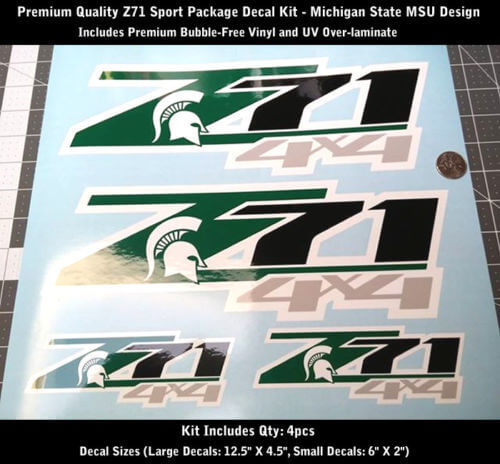 Kit d'autocollants Z71, 4 pièces, paquet Sport, Michigan State MSU Premium UV 0183
