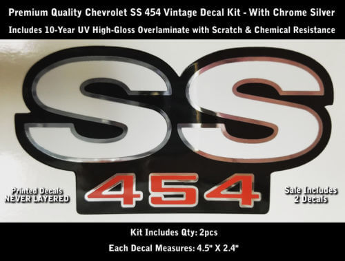 SS 454 Kit d'autocollants 2 pièces Camaro Chevrolet contours chromés 4,5