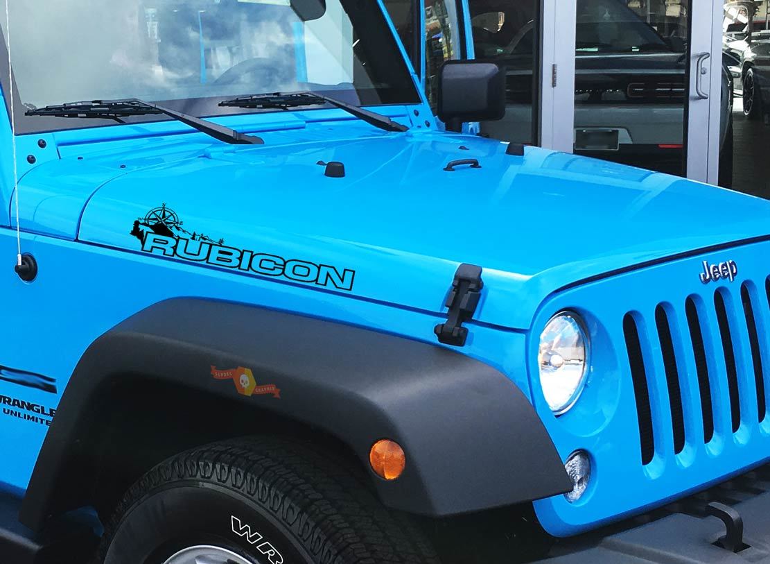 Paire Jeep Wrangler Rubicon Vinyl Hood Stickers Décalcomanies Illimité ou TEXTE PERSONNALISÉ
