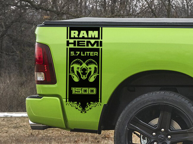 Kit de décalcomanies en vinyle bandes latérales de benne 4x4 Hemi 5.7L pour Dodge Ram 1500