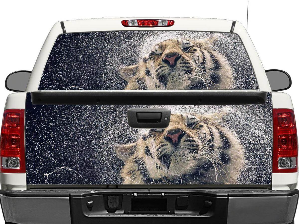 Autocollant en vinyle Tiger and Splash Water pour lunette arrière ou hayon de camionnette