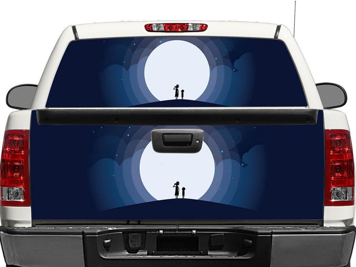 Autocollant en vinyle pour lunette arrière ou hayon de dessin animé Rick et Morty pour pick-up et SUV