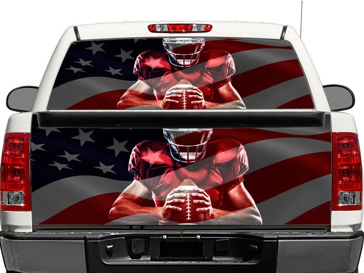 Autocollant Drapeau Américain Joueur de Football pour Lunette Arrière ou Hayon de Pickup