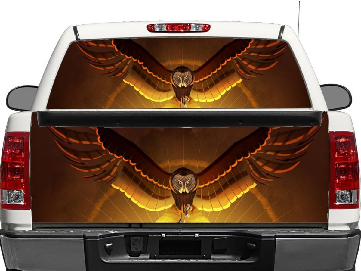 Autocollant en vinyle Hibou Chasseur pour lunette arrière ou hayon de Pick-up et SUV