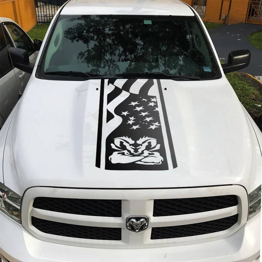 Autocollant en vinyle bande capot style Hemi drapeau USA pour Dodge Ram 1500-3500
