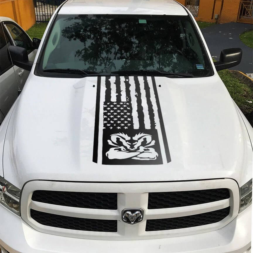 Autocollant vinyle drapeau américain pour capot Dodge Ram 1500-3500 Rebel