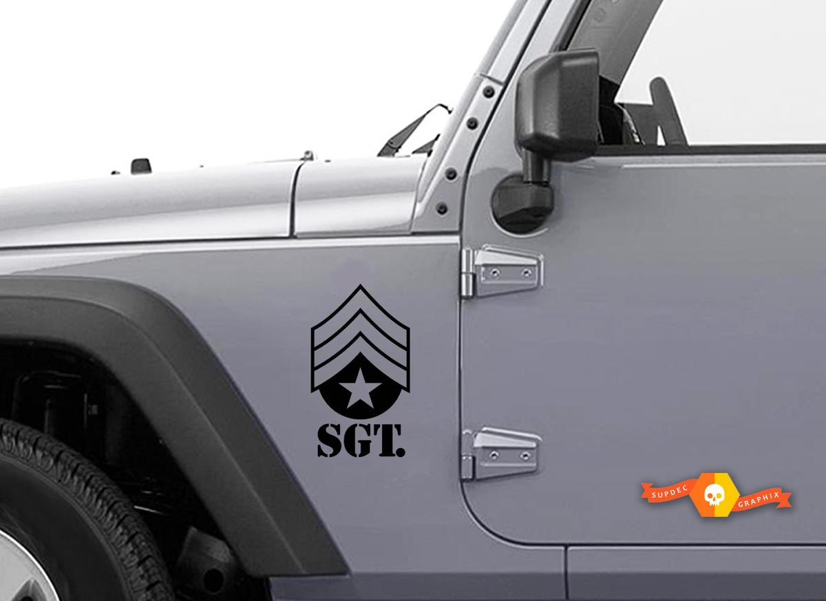 Kit d'autocollants pour capot latéral Jeep Wrangler - Sgt militaire. Autocollant noir mat TJ LJ JK
