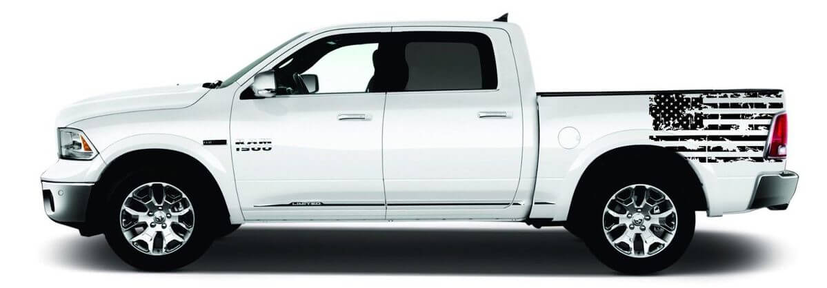 Ensemble d'autocollants en vinyle représentant un drapeau américain usé pour le côté du lit Dodge Ram 1500-3500