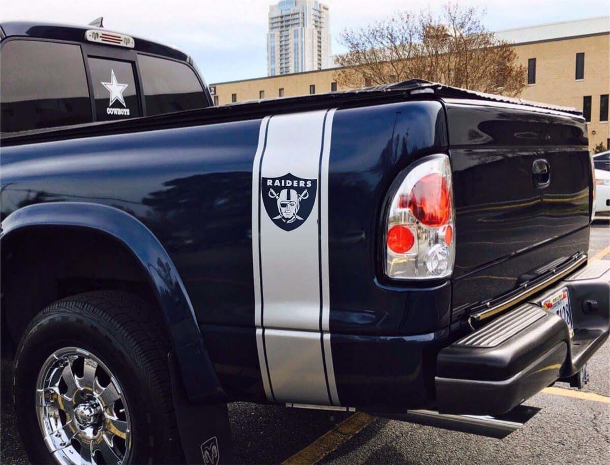 Kit de décalcomanie vinyle bande latérale arrière style Raiders pour Dodge Ram