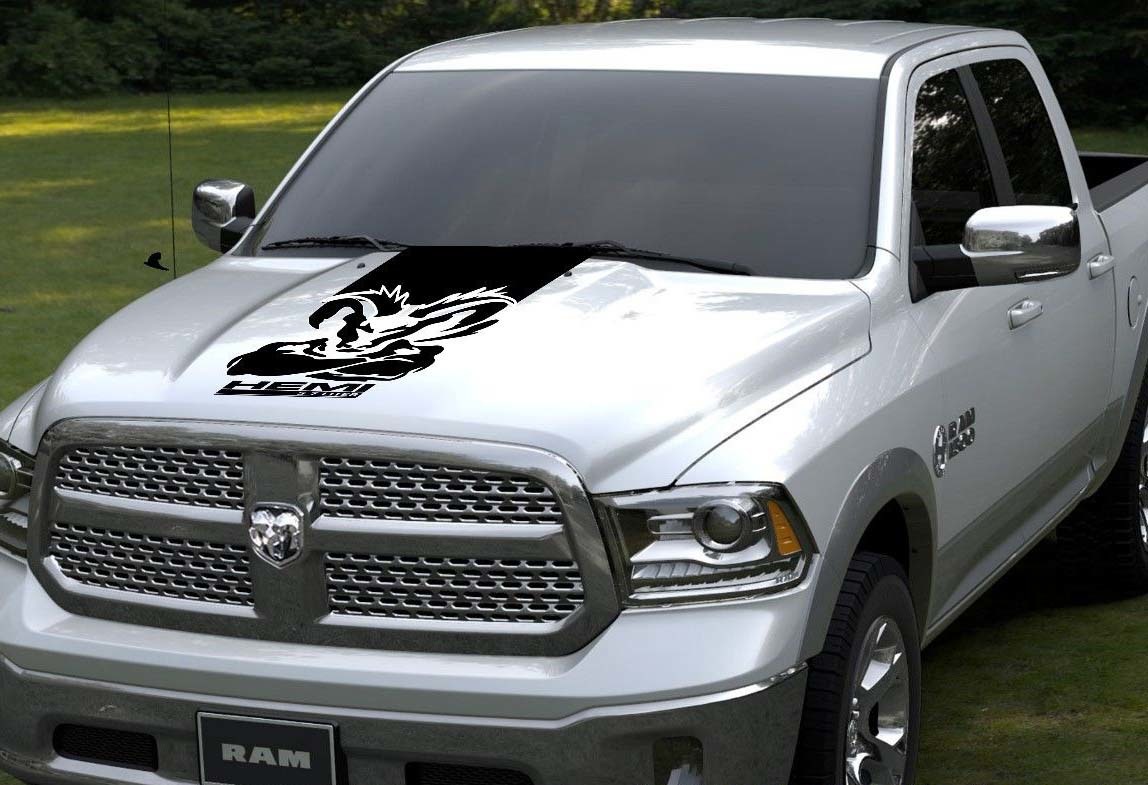 Autocollant en vinyle pour capot, bande de rallye, Dodge Ram 1500, graphique hemi mopar 5,7l, design RT
