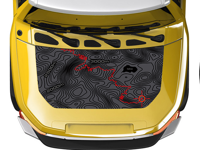 Autocollant vinyle de capot avec carte topographique et ligne de piste pour Toyota FJ Cruiser