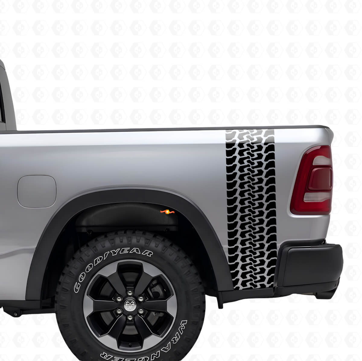 Ensemble d'autocollants en vinyle motif bande de roulement de pneu pour flanc de benne de camion Dodge Ram 2009-2018