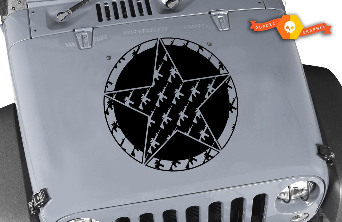 Autocollant vinyle Oscar Mike M4 M16A2 5.56 Rifle Star Hood pour Jeep Wrangler