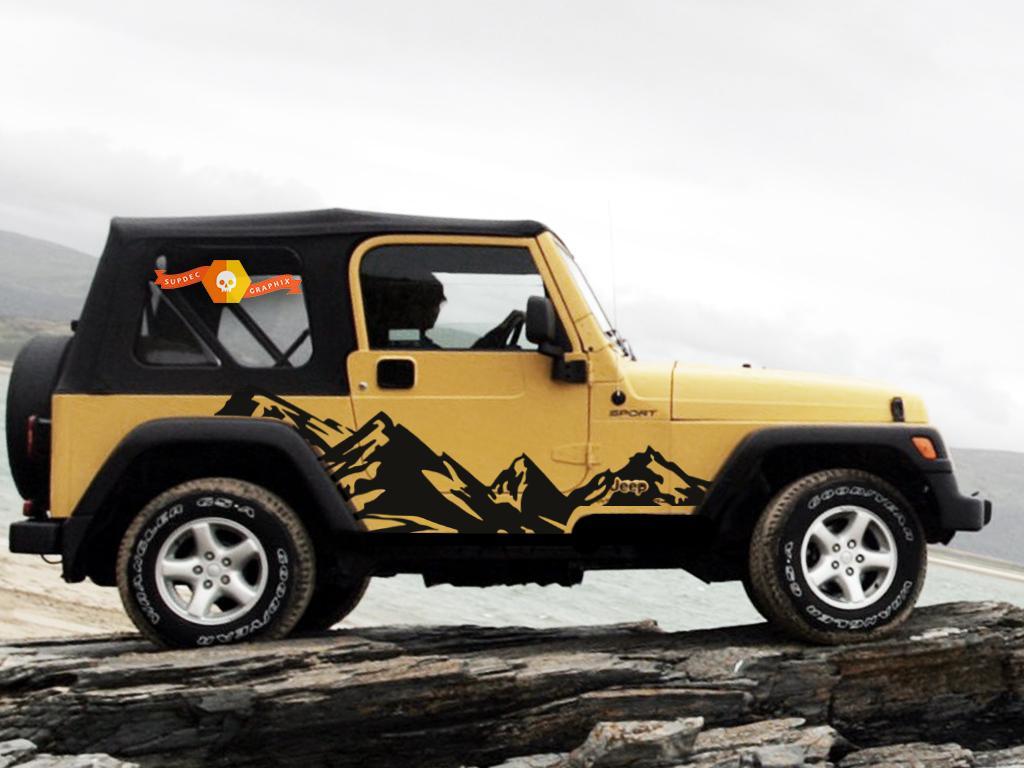 Autocollant graphique en vinyle pour Jeep Wrangler Rubicon MOUNTAINS 99-06, noir mat

