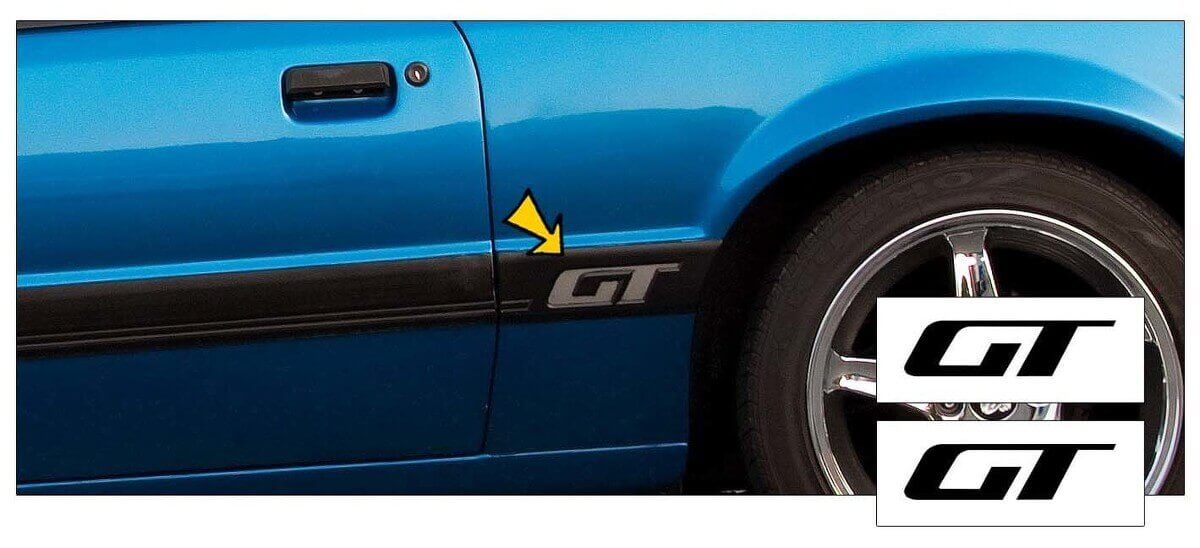 Kit d'autocollants vinyle logo GT pour panneau latéral de muscle car Musclecarmodel GT 1985-1986
