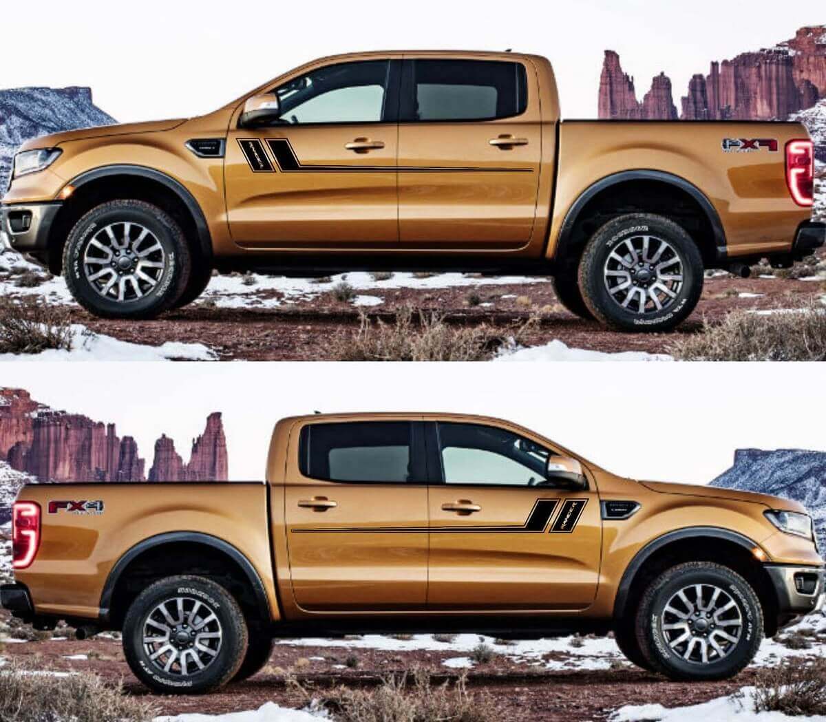 Lot de 2 bandes latérales autocollantes pour Ford Ranger 2015-2019.