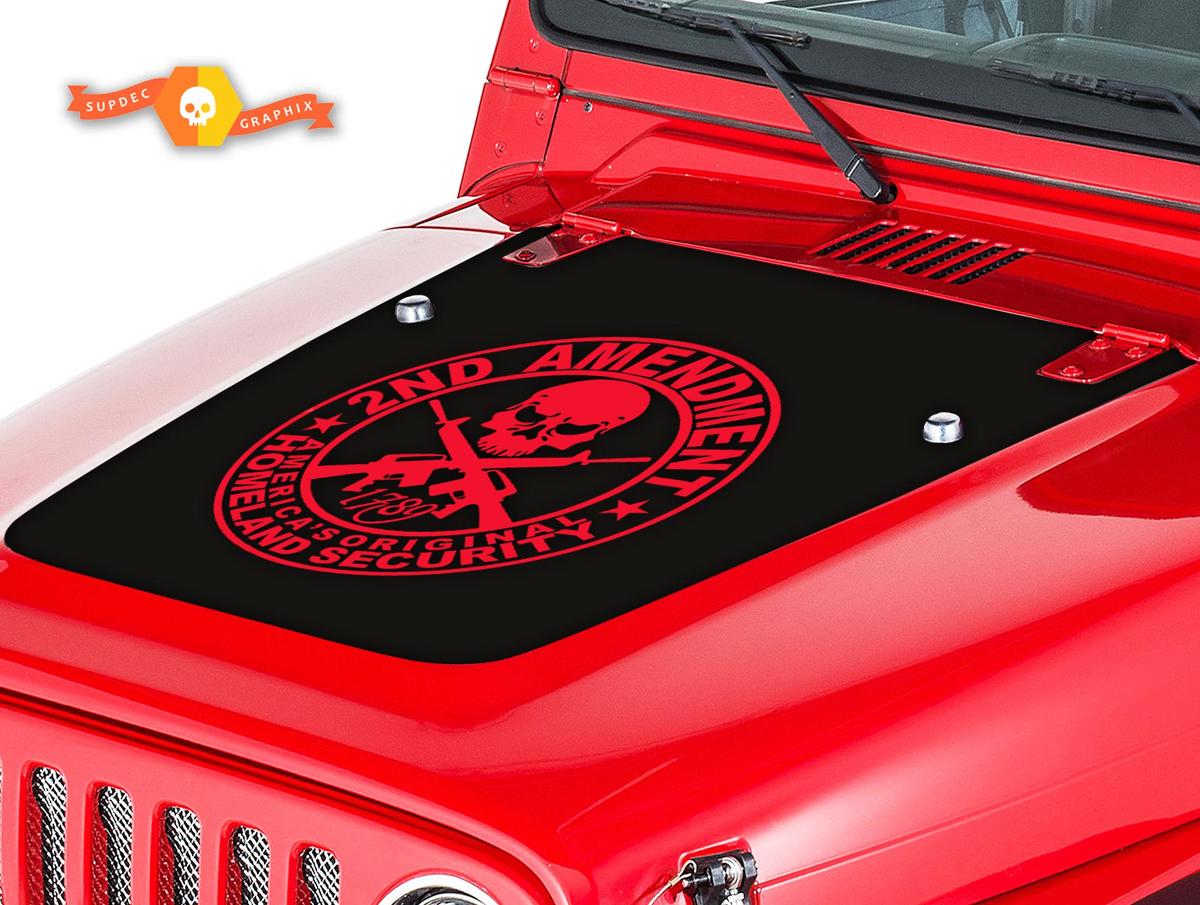 Autocollant Vinyle Capuche Crâne & Armes du 2e Amendement pour Jeep Wrangler 1999-2006