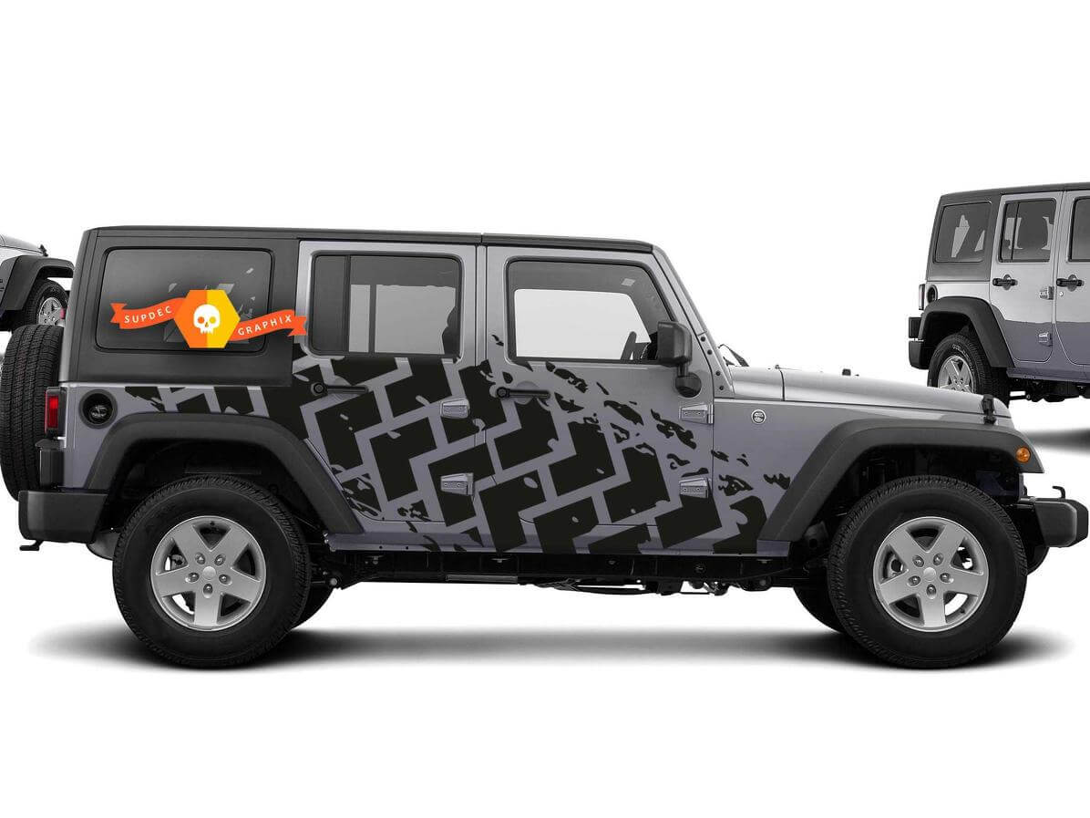 Kit de décalcomanies latérales en vinyle avec motifs de traces de pneus pour Jeep Wrangler 2007-2016