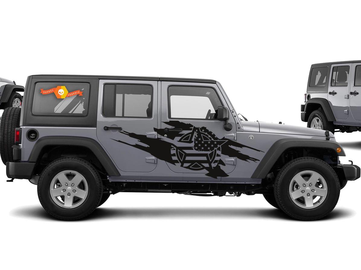 Jeep Wrangler (2007-2016) Kit d'autocollants en vinyle personnalisés 4 portes - Army Star Torn
