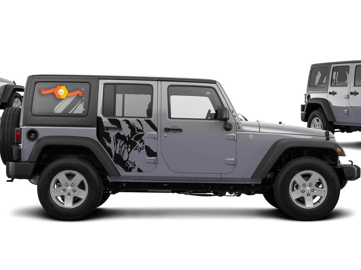 Kit de décalcomanie vinyle latéral Tête de Mort Criante pour Jeep Wrangler 4 Portes 2007-2016