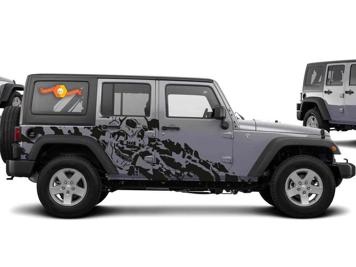 Kit d'autocollants vinyle côté crâne cauchemar pour Jeep Wrangler 4 portes 2007-2016