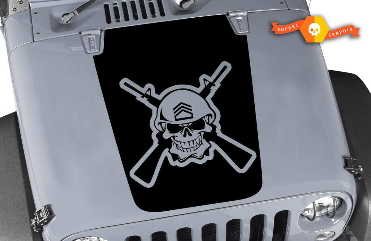 Autocollant en vinyle Capuche Tête de mort avec fusils croisés pour Jeep Wrangler 2007-2016