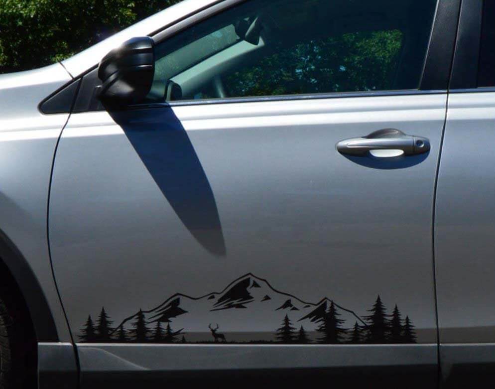 Autocollant vinyle latéral style montagnes et forêt pour voitures, camping-cars, remorques, camions