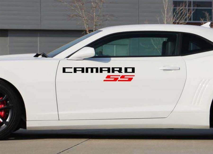 2X Chevrolet Camaro SS Logos de portes en vinyle Autocollants graphiques 2011-2018
