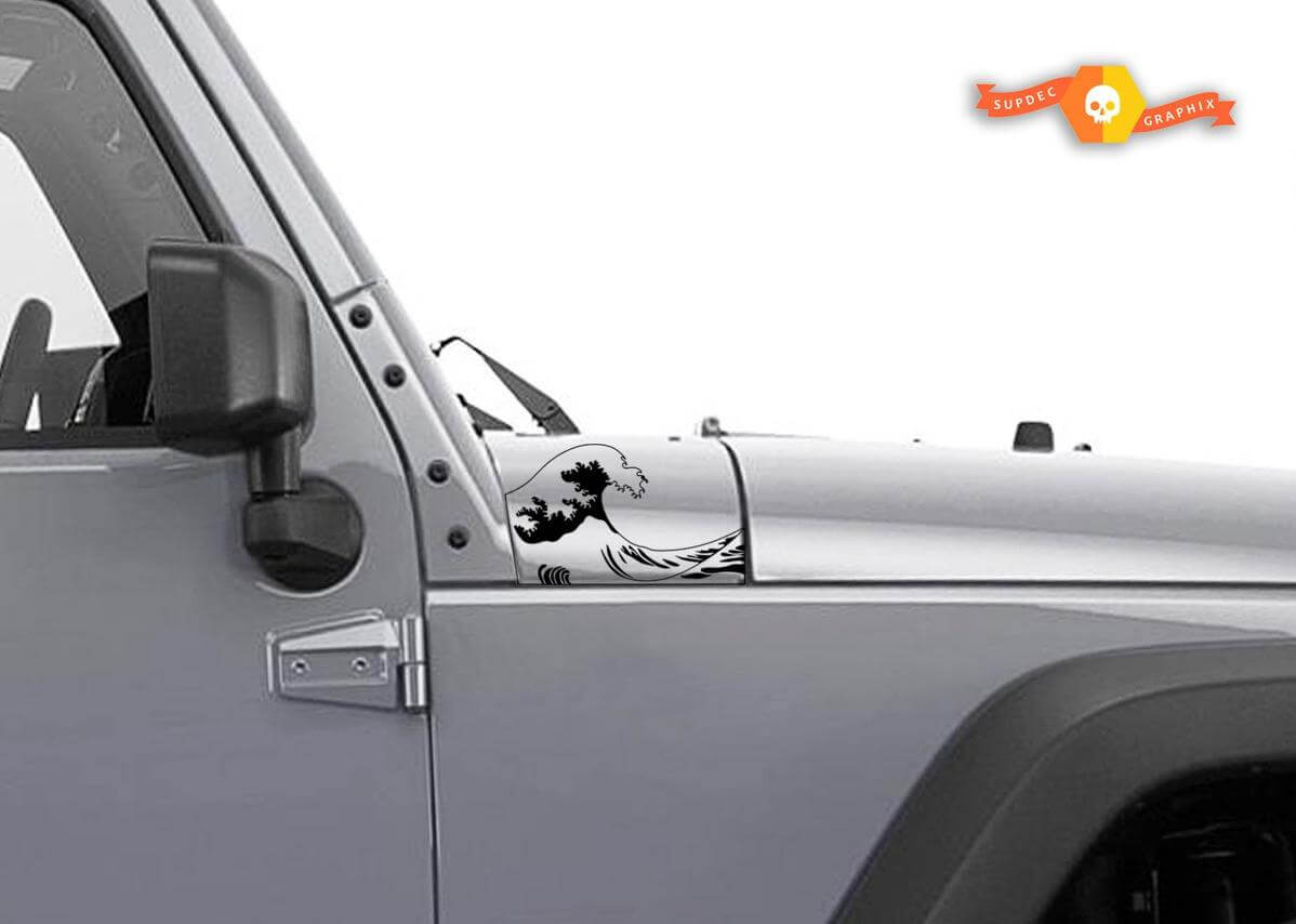 Set d'autocollants latéraux en vinyle Ocean Wave pour capot Jeep Wrangler JK