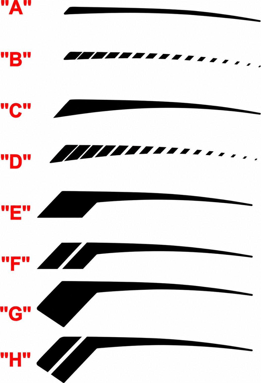 Tapered Strobe Accent Stripe Pair Aile arrière Autocollant vinyle pour Chevrolet Camaro 2016-2024