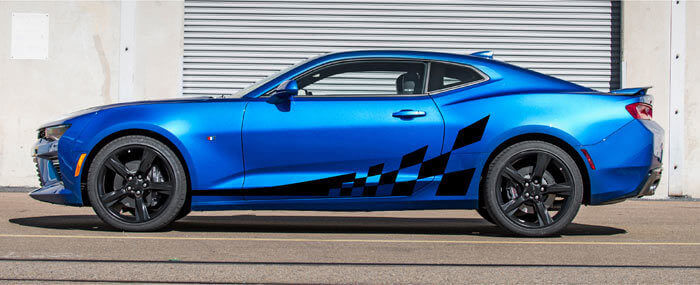 2016 et plus Camaro Side Accent Checker Flag Stripe Kit Autocollants en vinyle
